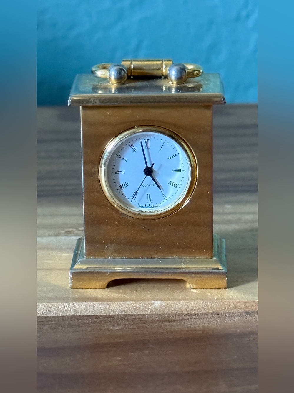 Miniature Gold Tone Carriage Clock Quartz Roman Numerals Japan Movement 1.5”